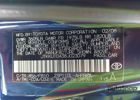 2008 Scion Xd из США, поврежденный, VIN JTKKU10438J023079